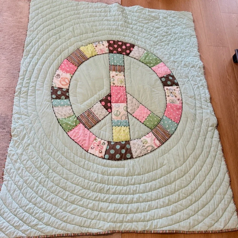 Pottery Barn Quilt Comforter Matching Set Peace Sign Sham Twin Patchwork Boho
